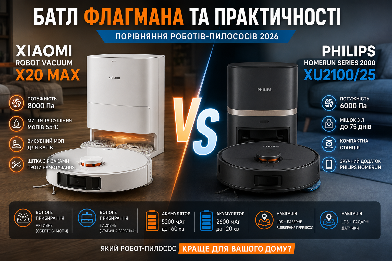 Xiaomi Robot Vacuum X20 Max vs Philips XU2100/25