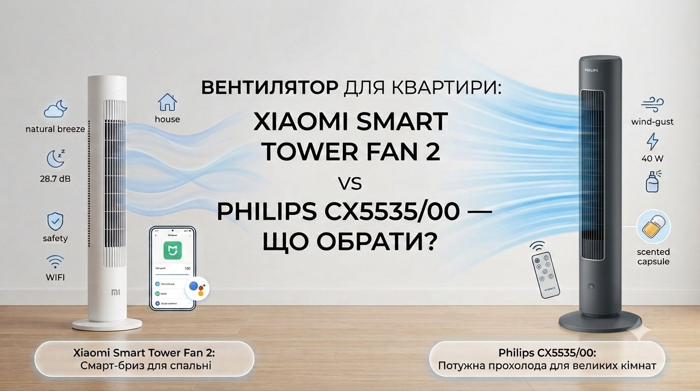 Xiaomi Smart Tower Fan 2 та Philips CX5535/00